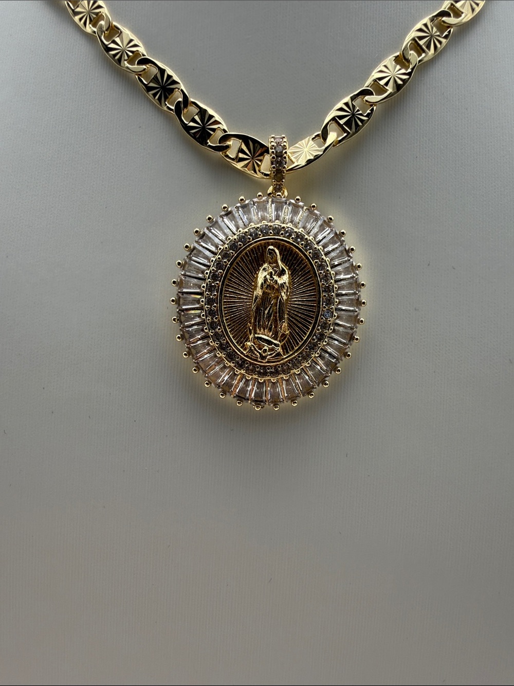 23 Inch G Link Mother Mary Necklace 18K Gold Dipped AAACZ